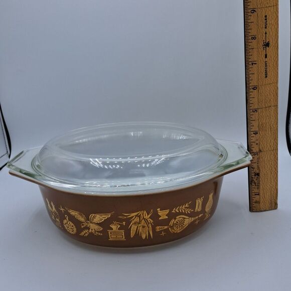 Pyrex Early American Oval Casserole Baking Dish With Lid 1.5 Qt Vintage # 043 - Picture 6 of 14